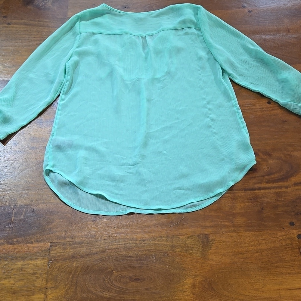 Express Mint Sequin Sheer Chiffon Rolled Cuff Boho Peasant Top Size XS - Picture 11 of 11